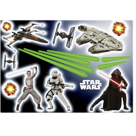 17 Stickers géant War Star Wars Rey, stormtrooper, et vaisseaux spaciaux 50 x 70 cm (1/3)