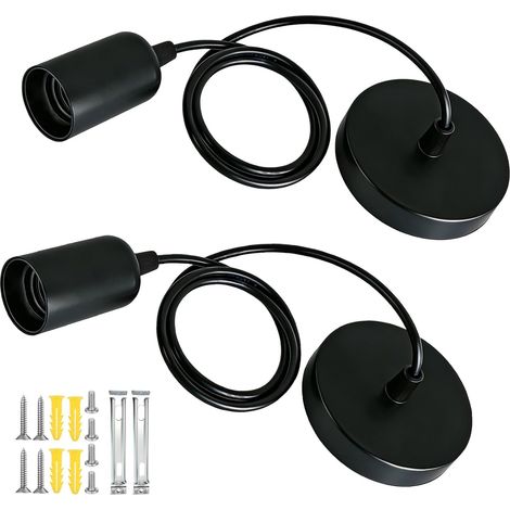 Set of 2 E27 Pendant Light with Screw Ring, Adjustable Cable 100 cm  E27 Pendant Light Holder Compatible with Lampshade for Living Room Ceiling Lighting (1/5)