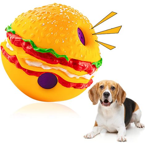 1 unité de balle interactive en forme de hamburger pour animaux de compagnie avec des visages souriants amusants (1/5)