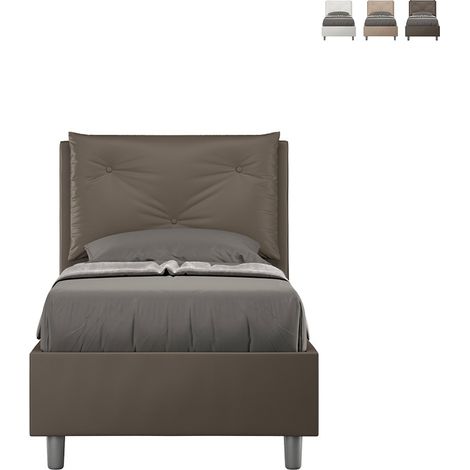 Conteneur lit simple 80x190 coussin tête de lit capitonné Appia S Marron - Avec coffre de rangement (1/5)