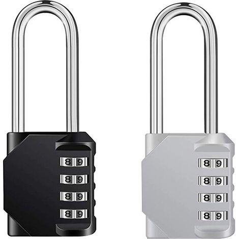 2 Stück 4-stelliges Zahlenschloss, rostfreies Zahlenschloss aus Zinklegierung, Code-Schloss für Schränke, Fitnessstudio, Garage (Schwarz, Silber) (1/5)