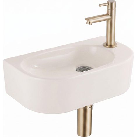 QeramiQ Fuente Lavabo pour WC - 40x22x12 cm - lisse - demi-rond - trou de robinet de Lavabo pour WC a droite - ceramique - robinet de Lavabo pour WC (1/5)