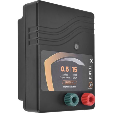 Chargeur de clôture électrique portable pour clôture de 24 km (15 miles), énergie 0,5 J, pour le zonage agricole, 110 V (États-Unis). (1/5)