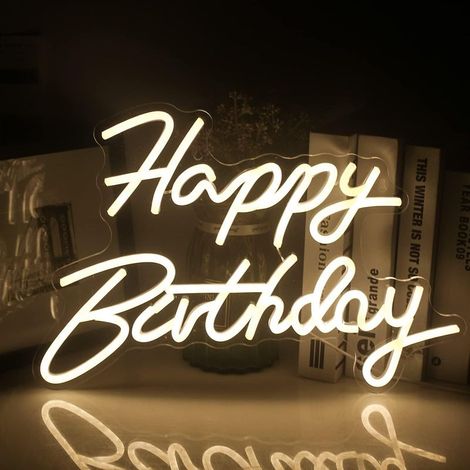 Enseigne Néon LED Happy Birthday Blanc Chaud, Déco Murale USB pour Fête Anniversaire Maison Chambre Bar Club, Cadeau 1pc (1/5)