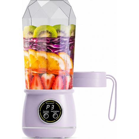 Blender Portable Rechargeable Violet pour Smoothies et Fruits, Broyeur de Glace, 10 Lames, 3,7 V 1300 mAh, avec Couvercle (1/5)