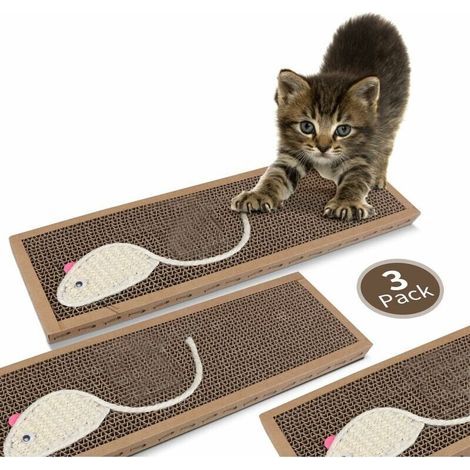 Lot de 3 griffoirs en carton pour chat 37x12x2cm – Avec herbe à chat – Grattoir pour chats d'intérieur – Pour petits et grands chats (1/5)