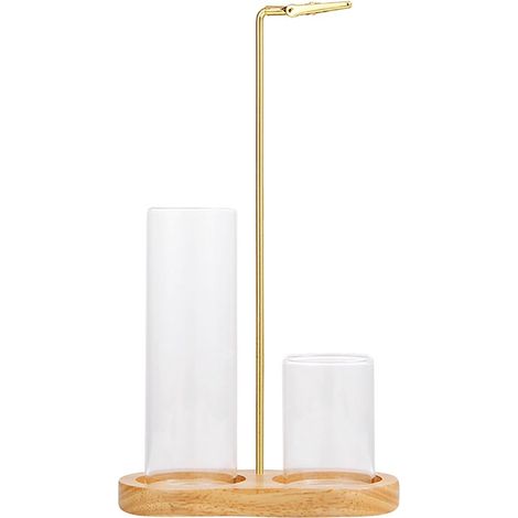 Porte-encens - Bois massif - Comprend un support en verre - Diffuseur d'arômes - Pour bâtonnets d'encens - Cendrier inclus - Style moderne - Convient pour un bureau - Couleur bois naturel (1/5)