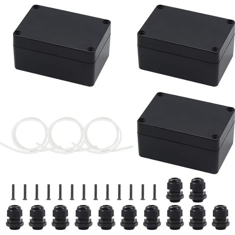 3 Pièces Boitier Electrique Boite Derivation 100 x 68 x 50 mm IP65 Boite Derivation Etanche Noir pour Bricolage Électronique (1/5)