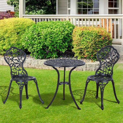 Ensemble bistro pour 2 personnes, mobilier de balcon avec table et 2 chaises, noir, idéal pour jardin et terrasse. (1/4)