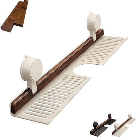 Étagère de salle de bain à ventouses en noyer, étagère de rangement sans perçage pour lavabo et coiffeuse, panier de douche à ventouses en aluminium (M Blanc) (1/5)