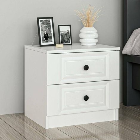 Dmora - Mesa de noche Leonis, Cómoda baja, Mesilla de noche, Estante de la cama, 72x42 h77 cm, Blanco (1/4)