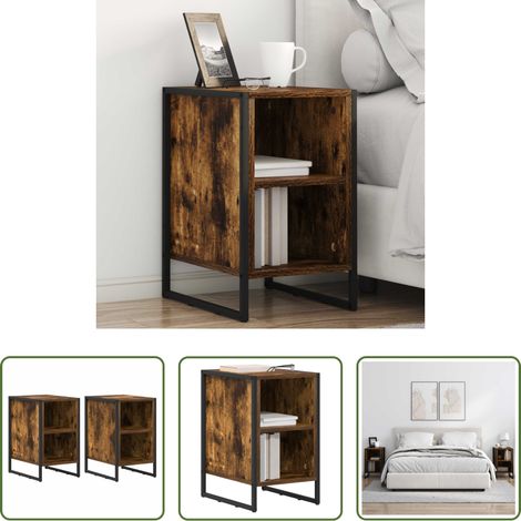 vidaXL Meuble industriel -  Table de chevet 2 pcs Chêne Fumé 39.5 x 30 x 50 cm (1/5)