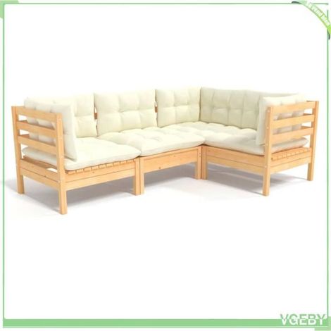 Salon de jardin - FAFEICY - 3096370 - Bois de pin massif - Modulaire 4 pcs - Coussins crème (1/5)