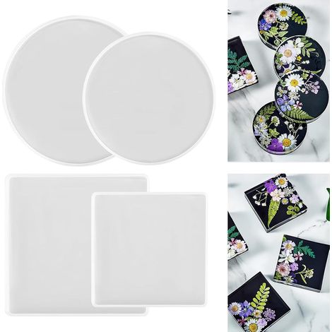 4 Pièces Moule Resine Moule Silicone Resine Epoxy Ronds Dessous de Verre Coque de Moule en Silicone Blanc Resine Epoxy Moule Silicone Adaptées Aux Plateaux a Thé a Fruits Plateaux a Bijoux (1/5)