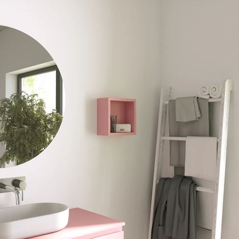 Meuble suspendu de salle de bain ouvert 25x25cm couleur rose poudré Ardenne (1/4)
