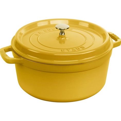 Cocotte en fonte émaillée - STAUB - 26 cm - Jaune citron - Couvercle à picots