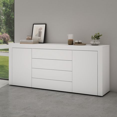 Mai & Mai Meuble de Rangement avec 2 Portes et 4 Tiroirs Casier de Rangement Polyvalent Buffet Blanc Mat 167x36x70 cm SR03 (1/5)