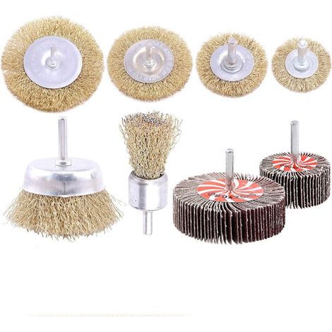Set mit 8 Drahtbürsten mit Messingbeschichtung und 6-mm-Schaft zum Entfernen von Rost, Korrosion und Oberflächen (1/5)