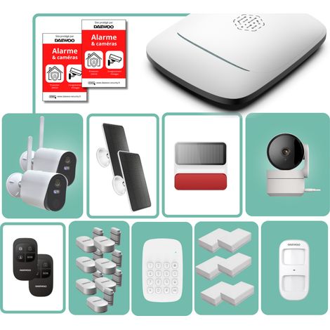Pack alarme connecté avec caméras de surveillance – Sirène 95dB – Détecteurs de mouvement et vibrations – Application Daewoo Home Connect (1/5)