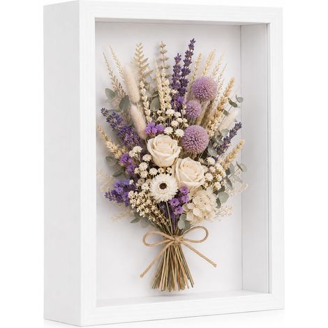 Cadre photo 3D à remplir, 21 x 29,7 cm, en bois profond, jusqu'à 3 cm, plus profond, à remplir pour des objets, fleurs, cadeau de mariage ou souvenirs, blanc (1/5)