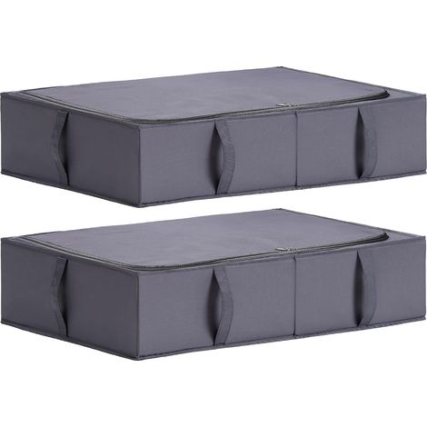 Boîte Rangement sous Lit avec Couvercle, Tissu Durable, Lavable, Pliable, Bac Rangement pour Vêtements, Couvertures, Draps, Chaussures, 70x42x18 cm, Lot de 2, Gris Foncé (1/5)