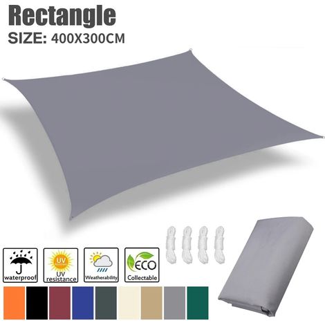 (Gris 4x3M) Toile d'ombrage anti-UV, adaptée aux cours, patios et terrasses. (1/4)