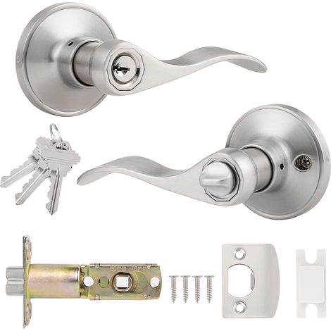 de Poignée porte extérieure en nickel satiné avec clé forme ondulée (1/3)