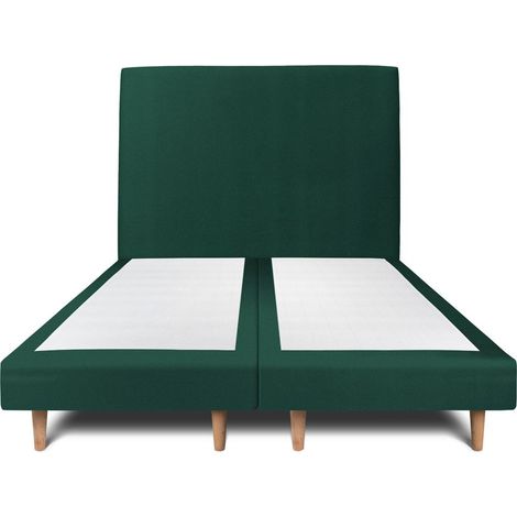 Lit 180x200cm avec tête de lit tapissier velours et double sommier tapissier vert Hauteur totale : 29cm (1/5)
