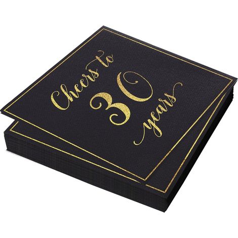 Coffret de serviettes commémoratives du 30e anniversaire - 40 serviettes de cocktail - avec lettres en feuille d'or et noir triple épaisseur (1/5)