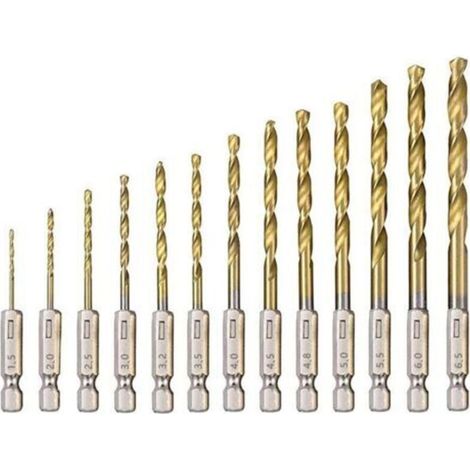 Foret Hélicoïdal - Acier Rapide Revêtu Titane - Diamètre 1,5 mm à 6,5 mm - Pour Métal et Bois Dur - 13 Pièces (1/4)