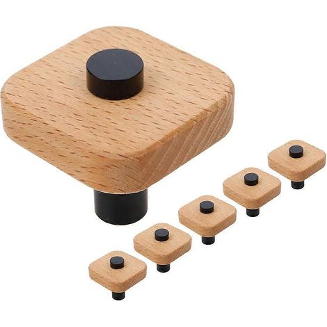 Boutons en boislot de 6en bois naturelpour tiroirs de commode et meubles de cuisine. Poignées carrées couleur bois. (1/5)