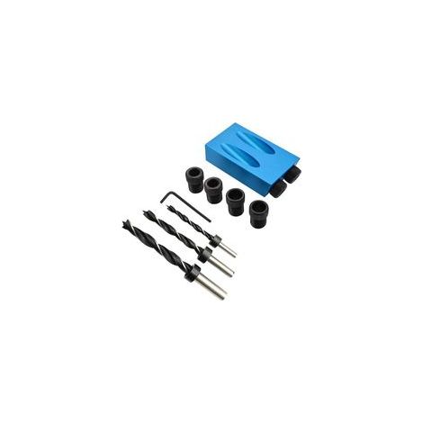 14pièces Gabarit de percage oblique avec forets 15 ° Positionneur de menuisier,Gabarit de trou de poche,Guide de percage pour coin à bois avec Adaptateur pour Trou de 6/8/ 10mm