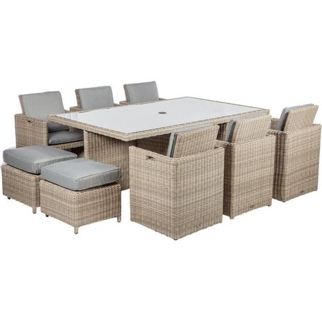 Wentworth 10 Seater Cube Set - Synthetic Rattan - H195 x W125 x L76 cm - Beige (1/4)