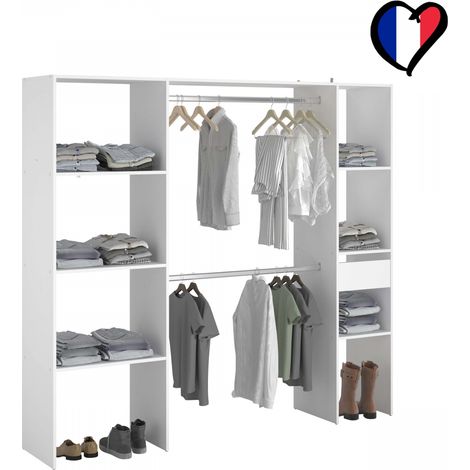 Armadio a vista 6 ripiani 1 cassetto 2 barre appendiabiti 198x40x180 ELYSEE (1/3)