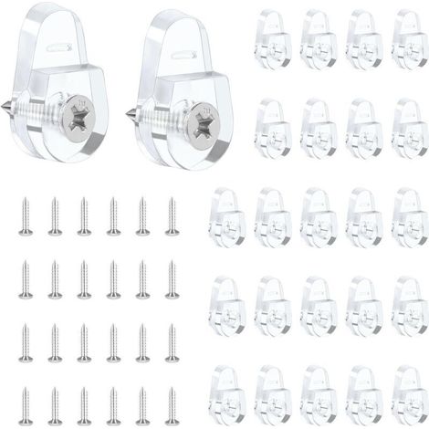 Lot de 25 clips de montage pour miroir, crochets ronds pour miroir mural, kit de clips de fixation en verre, clips de montage en plastique transparent avec vis pour mur et porte de miroir fixe (1/4)