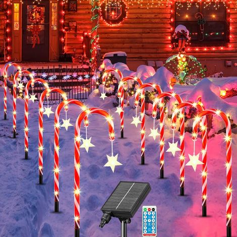 Guirlande lumineuse décorative de Noël à énergie solaire, 12 unités, 8 modes, étanche, adaptée aux jardins, allées et terrasses. (1/5)