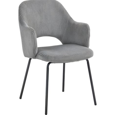 Chaise de salle à manger grise en velours côtelé avec coque enveloppante et pieds en acier,62.5x57x85.5cm (1/5)