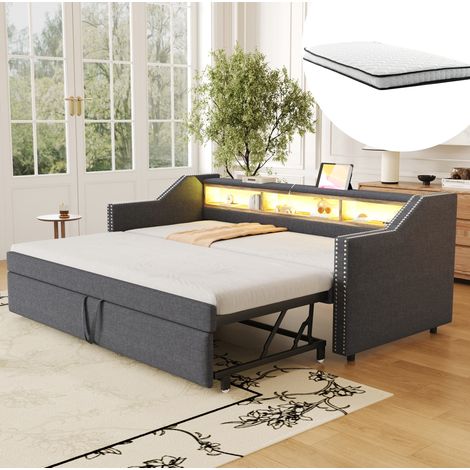 Canapé convertible 90/180x190 avec USB LED gris HAVRYA (1/5)