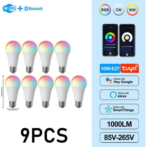 (9 ampoules, AC85-265V) Douille Graffiti E27, ampoule LED intelligente WiFi à intensité variable, contrôle par application (1/5)