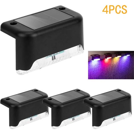 (Lot de 4 - Multicolore) Lampe solaire LED pour marches, escalier, mur extérieur, jardin, balcon, terrasse, escalier, clôture (1/5)
