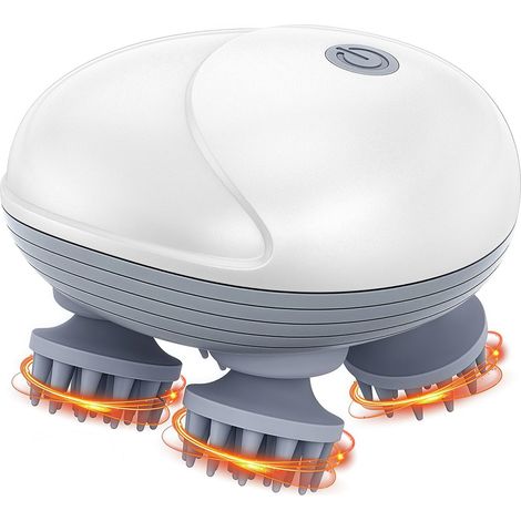 Masseur de Tête Électrique, Masseur de Cuir Chevelu pour avec 4 Têtes de Massage, IPX6 Étanche, 3 Modes de Pétrissage, Masseur Portable pour Chats, pour Massage Complet du Corps (1/5)