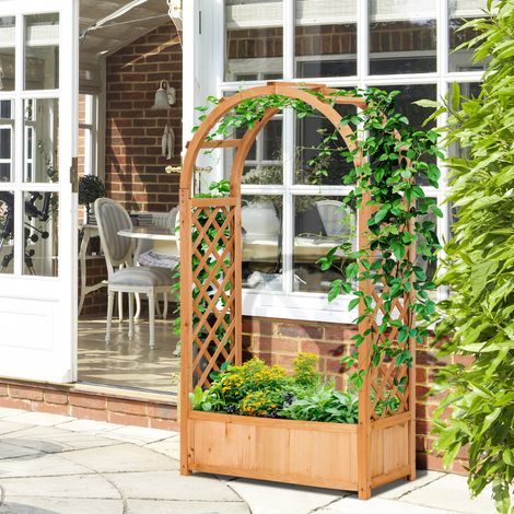 Pot extérieur creux en sapin brun arche décorative grilles vignes - Dimensions: 83x36x152 cm