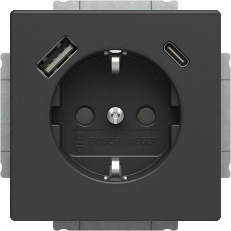 Busch-Jaeger SCHUKO® USB-Steckdosen-Einsatz Safety+ mit USB A/C anthrazit - Plattform 63 (20 EUCB2USBAC-81), 2CKA002011A6300