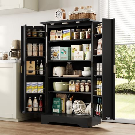 REDOM Armario de cocina 120x60.5x40 cm iluminación LED con sensor, estantes regulables MDF negro (1/5)