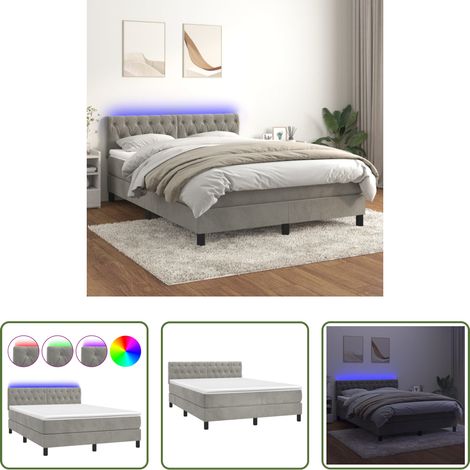 Matelas LED - Sommier à lattes de lit avec matelas LED Gris clair 140x190 cm (1/5)