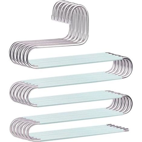 6 cintres à pantalons en S - Inox - Vert (1/5)