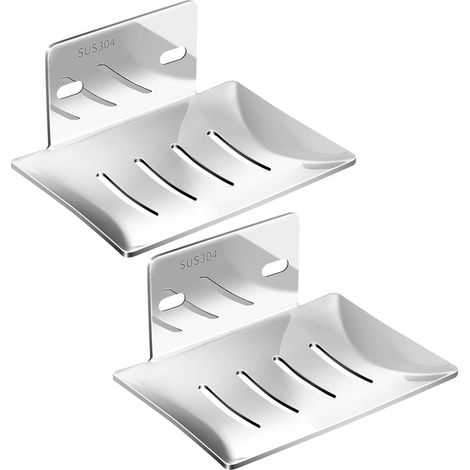 Jabonera de pared – soporte de jabón para ducha y baño, acero inoxidable 304, apto para baño y cocina, plateado, pack de 2