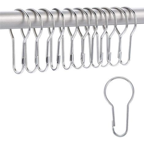Set of 12 - Shower curtain ring - Shower hook - Smooth gliding - Stainless steel - Bathroom/kitchen - Silver - Universal size (1/5)