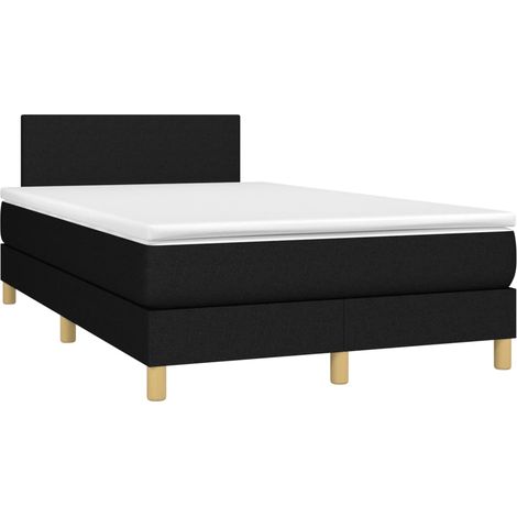 Estructura de cama LED con somier cabecero y colchón 120 x 200 cm tela negra TDL0209284