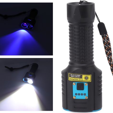 Lampe torche UV 365 nm 2 en 1 (lumière blanche + lumière UV), rechargeable, détecteur d'urine d'animaux domestiques, durcie à la résine, pour la pêche, les minéraux et les scorpions. (1/5)